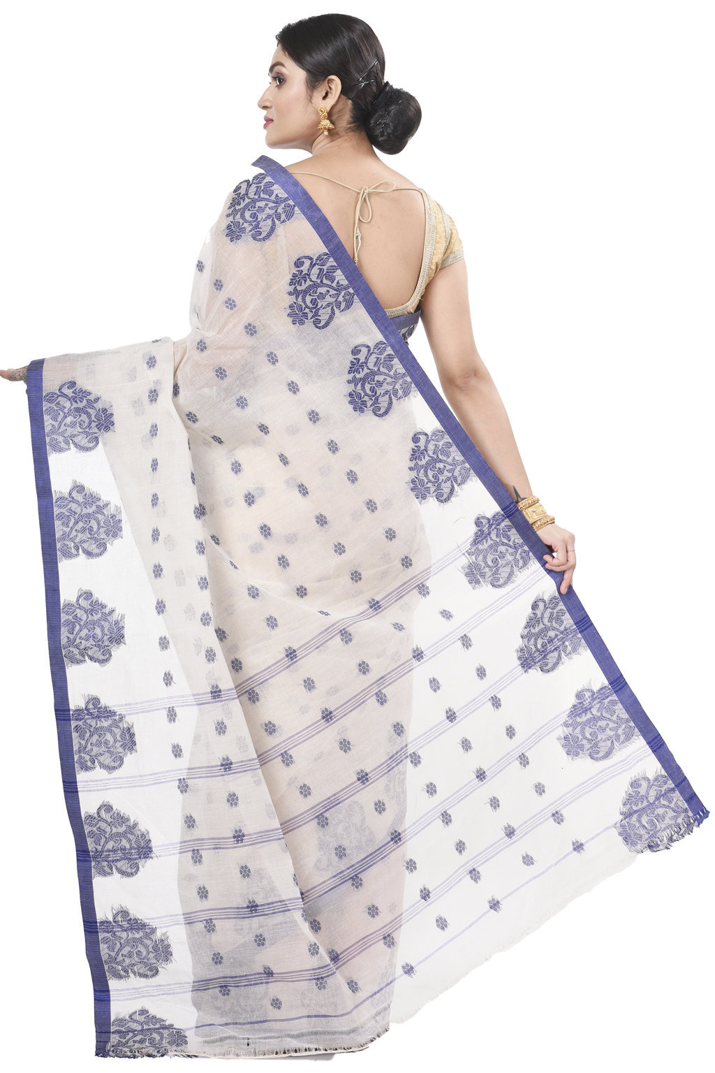 Blue Pure Cotton Botgach Tant Saree (520)